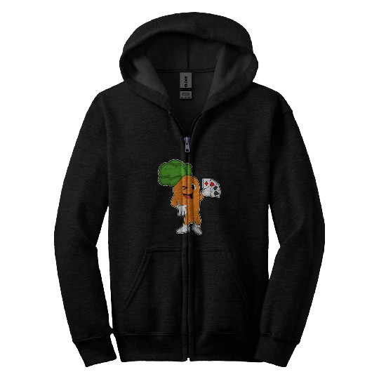 Carrot At Poker With Poker Cards Zip Hoodies