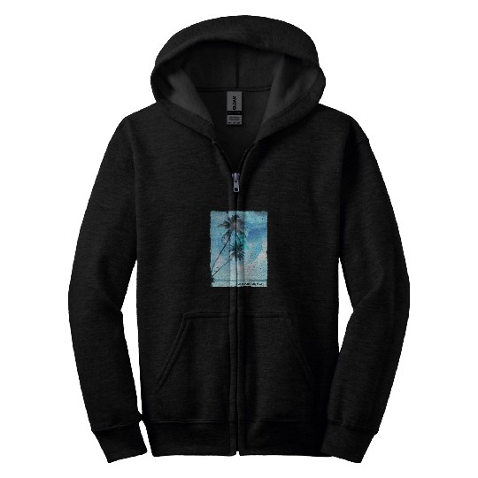Artistic Waikiki Beach Oahu Hawaii Palm Tree Zip Hoodies