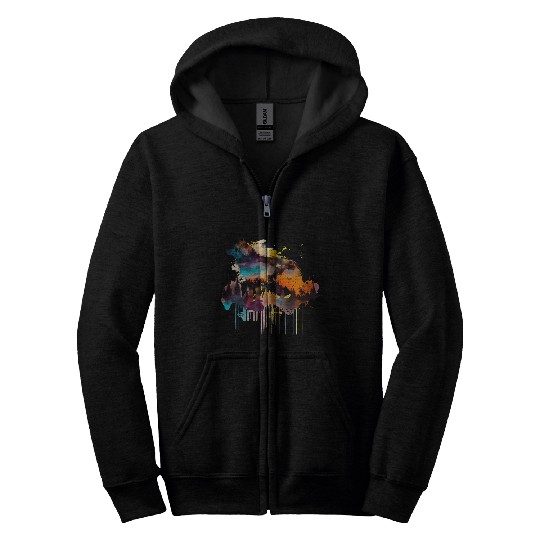 Mountain Wolf Multicolor Watercolor Portrait Zip Hoodies