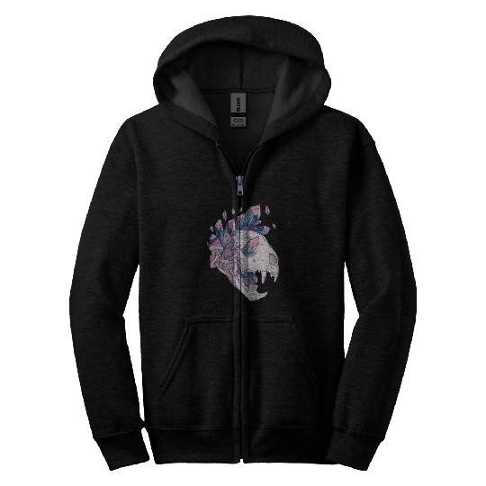 Crystal Cat Skull Zip Hoodies