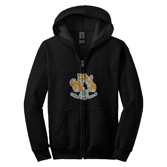 Coffee Corgi Love It Zip Hoodies
