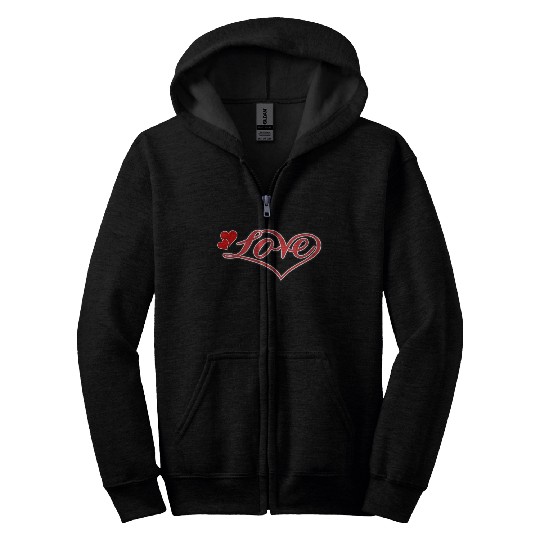 Love Heart Red Script Zip Hoodies