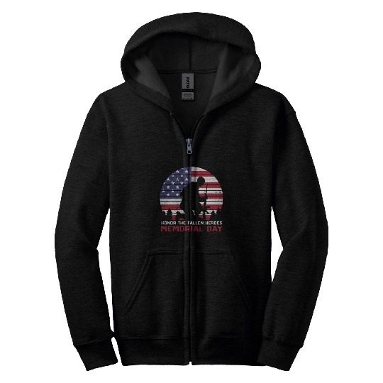 Honor The Fallen Heroes Memorial Day Us Flag Zip Hoodies