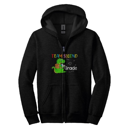MB35 Team 2nd Grade Dinosaur Back To School Teache Zip Hoodies