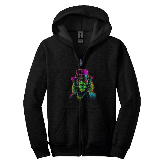 Neon gangster lion Zip Hoodies