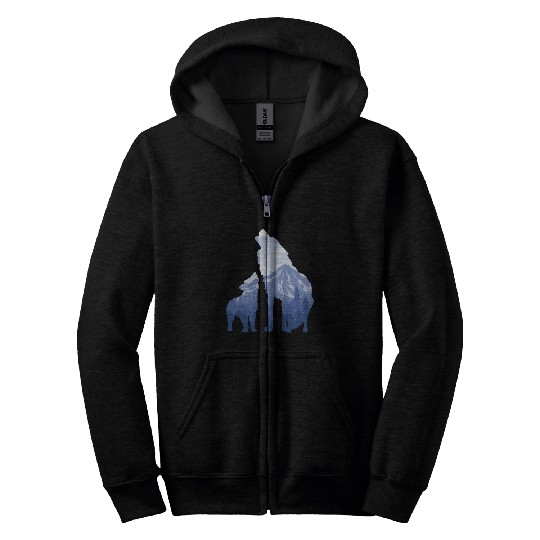 Wolf And Puppy Husky Mountains Nature Hiking Zip Hoodies