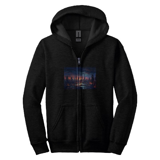 Chicago Post Apocalyptic Hues Cyberpunk Neon Zip Hoodies