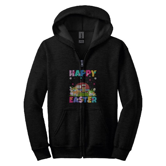 Camper Van Happy Easter Camper Van Easter Sunday Zip Hoodies