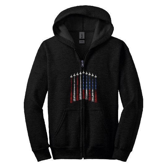 Fighter Air Plane Us Veterans y American Flag Zip Hoodies