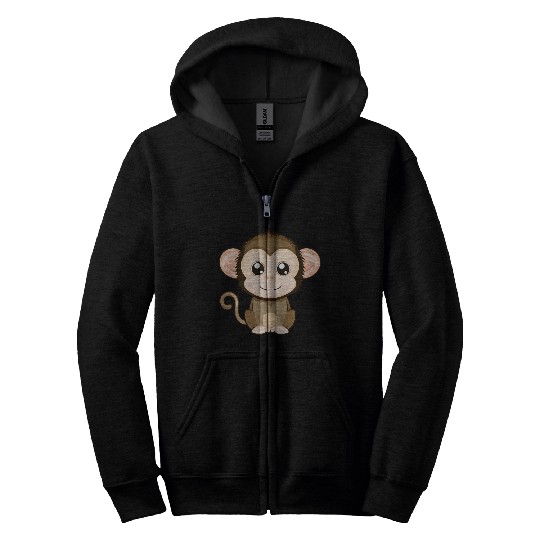 Cute, Joyful Monkey - Kawaii Style Zip Hoodies