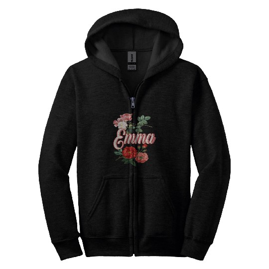 Emma Name With Flowers Zip Hoodies