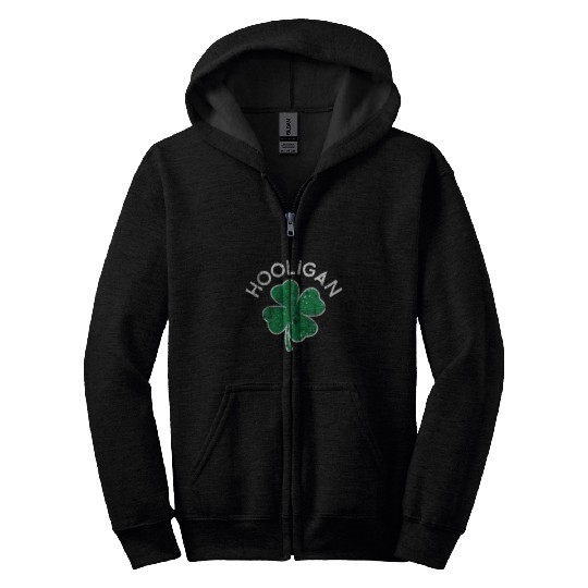 Hooligan Squad Lucky C St Patrick'S Day Distress Zip Hoodies