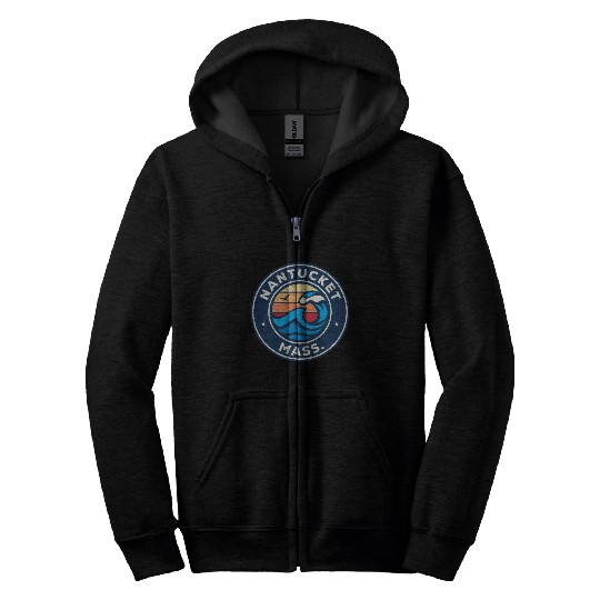 Nantucket Massachusetts Ma Nautical Waves Zip Hoodies
