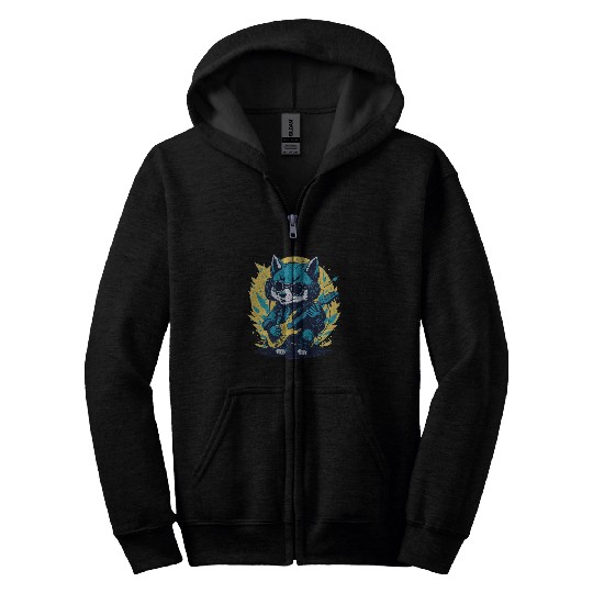 Rockin' Wolf Cub, Fun Cute Illustration Zip Hoodies Design