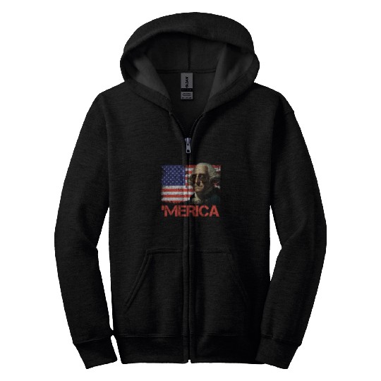 Merica George Washington Independence Day USA Zip Hoodies