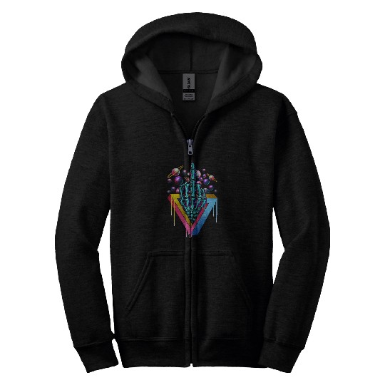 Trippy skeleton middle finger Zip Hoodies