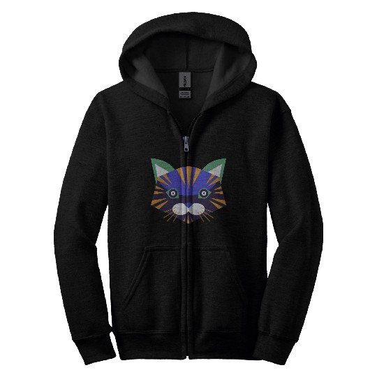 Colorful Cat Face Zip Hoodies