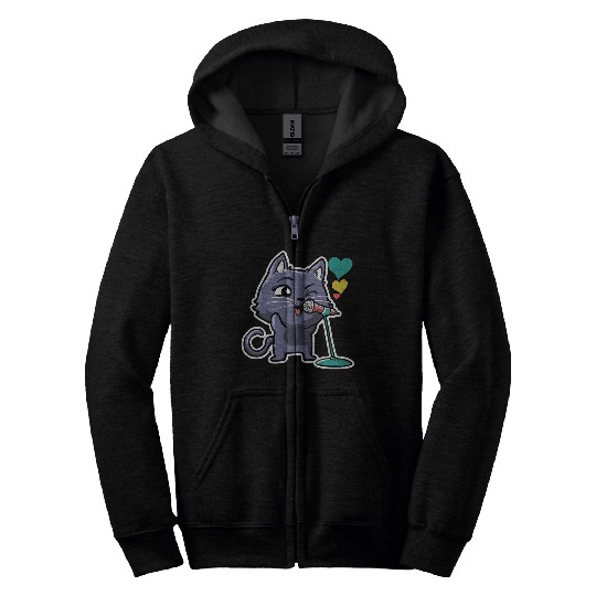 Cute Kawaii Cat Singing Song Singer Cat Lover Zip Hoodies