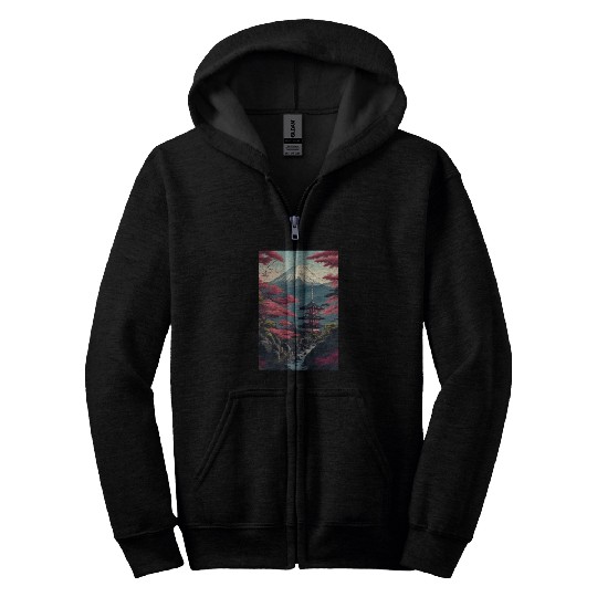 Asia Landscape Serene Mount Fuji Zip Hoodies