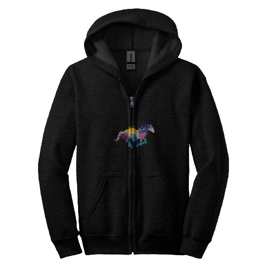 Colorful Splash Art Farm animals Horse Zip Hoodies