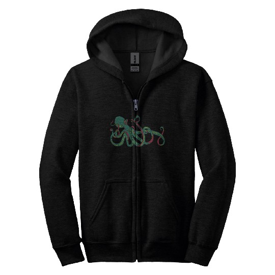 Green Octopus Zip Hoodies