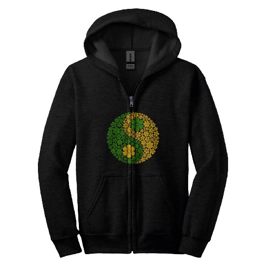 Green And Yellow Yin Yang Flowers Zip Hoodies