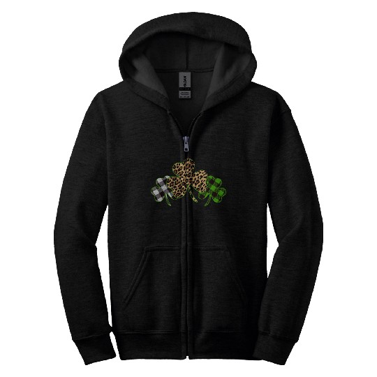 St Patricks Day Leopard Print Plaid Shamrock Zip Hoodies