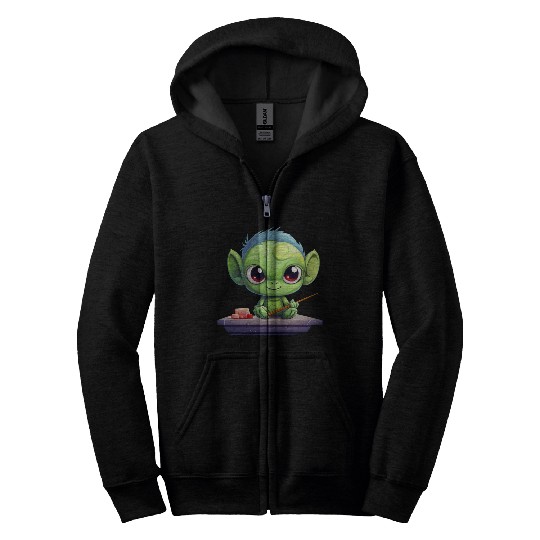 Alien Enjoying Sushi Zip Hoodies