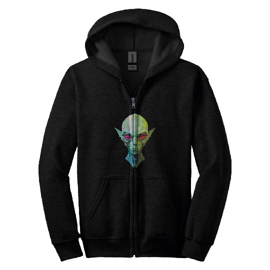 Polygonal Alien: Portrait with Red Eyes Zip Hoodies