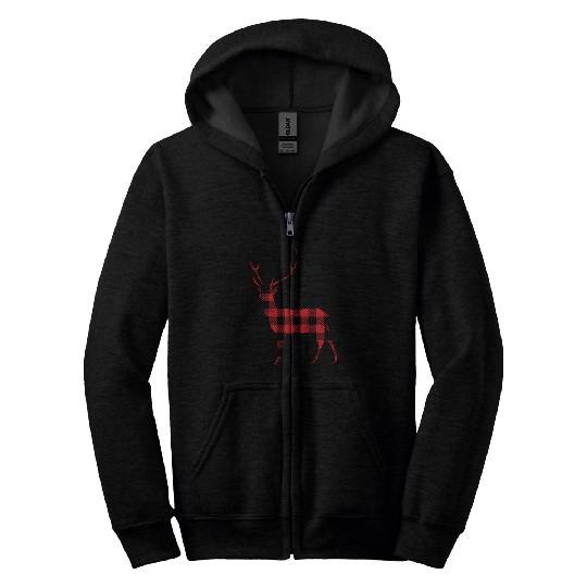Buffalo Plaid Deer Zip Hoodies