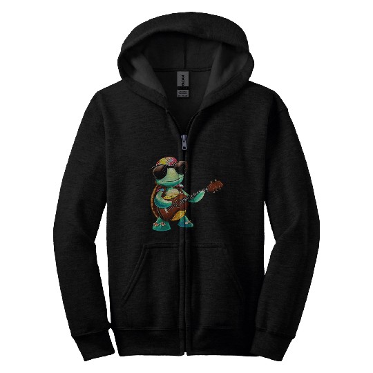 Tropical turtle with guitar Zip Hoodies