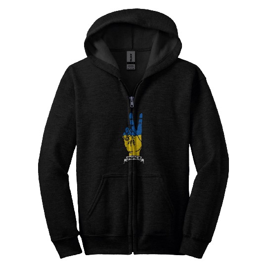 Peace for Ukraine text Zip Hoodies