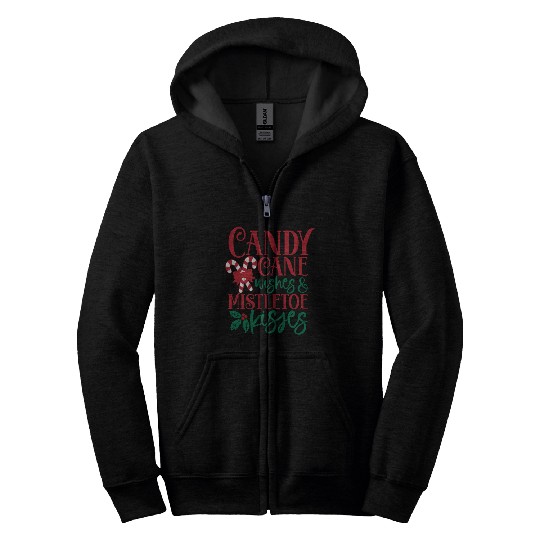 Candy Cane Wishes Mistletoe Kisses Zip Hoodies