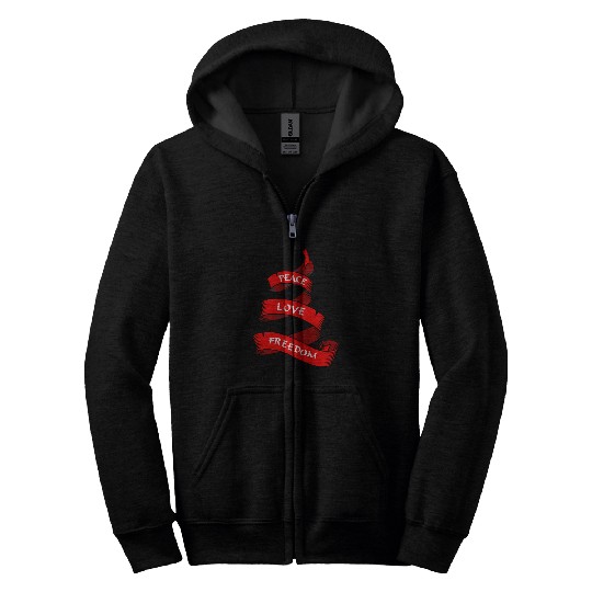 Peace love freedom red Zip Hoodies