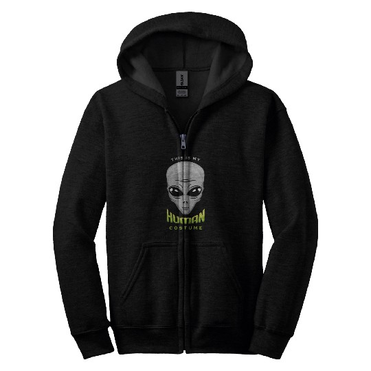 Alien Human Costume Funny Lazy Creepy Halloween Zip Hoodies