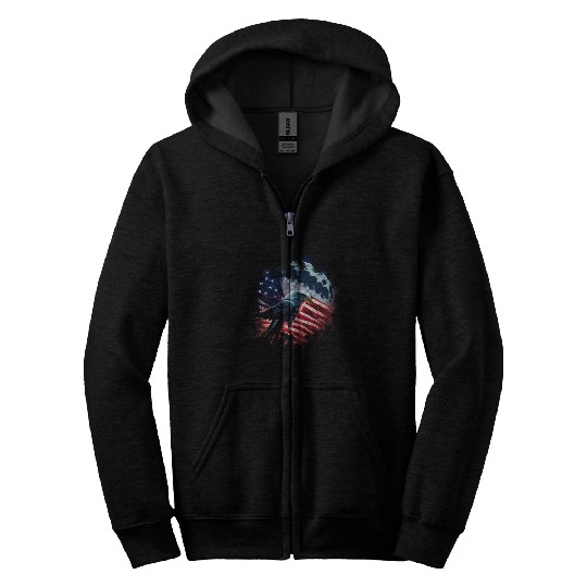 America eagle under Moon with American Flag Zip Hoodies