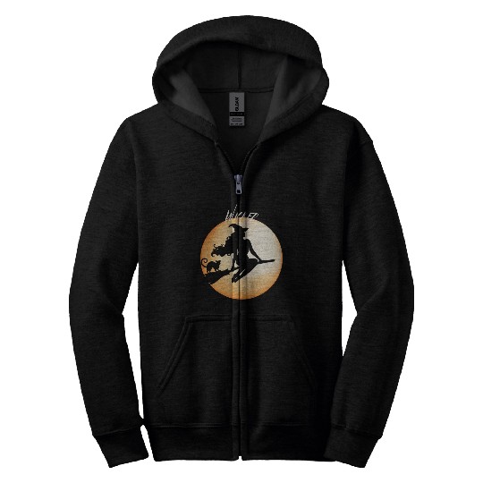 Wicked Cat Witch Funny Halloween Witch Zip Hoodies
