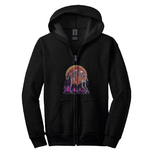 "Skeletal Dance-Off Under Neon Moon" Zip Hoodies