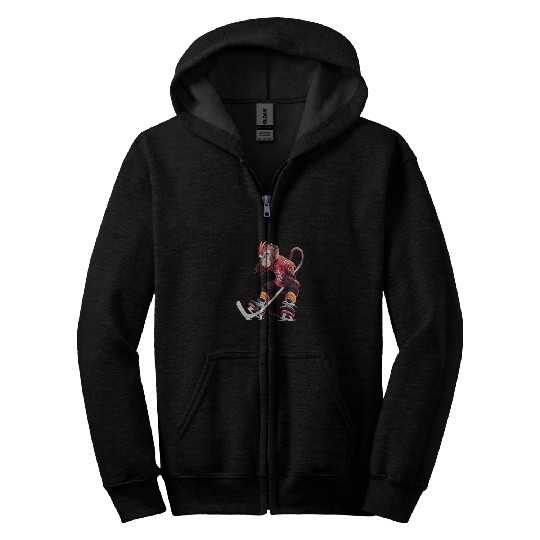 Monkey Ice Hockey Player Hockey Stick Goalie Zip Hoodies