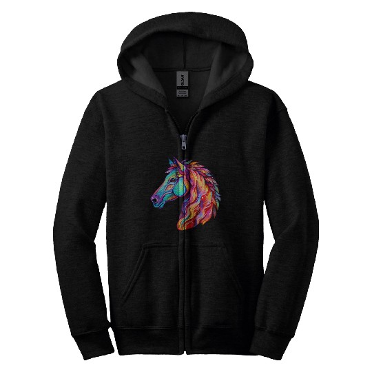 Psychedelic Horse Head Gallop Equine Equestrian Zip Hoodies
