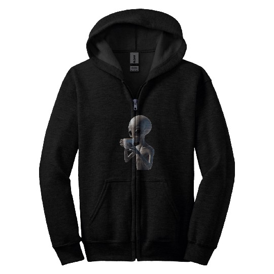 Alien Drinking Coffee Zip Hoodies