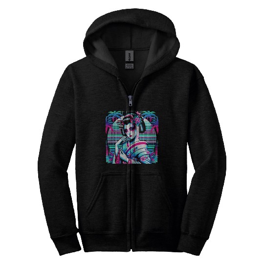 Japan Geisha Retrowave Synthwave Cyberpunk Zip Hoodies