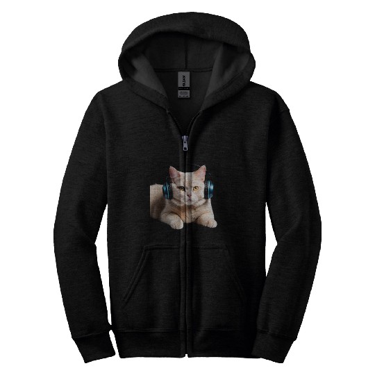 Music Lover Cat V II on Unisex Poly Cotton Zip Hoodies