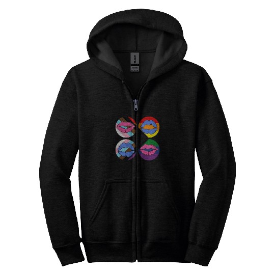LGBTQ Gay Rainbow Progress Pride Flag Lips Zip Hoodies