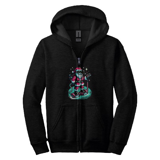 Witty 8-Bit Cyberpunk Santa Zip Hoodies