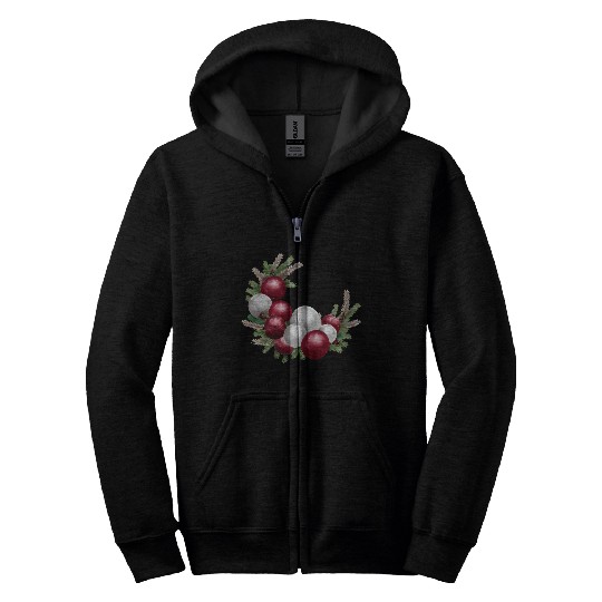 Cranberry and White Christmas Greenery Decor Zip Hoodies