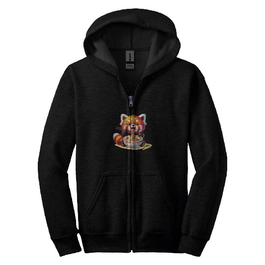 Cute Red Panda Eats Ramen Noodles Red Panda Zip Hoodies