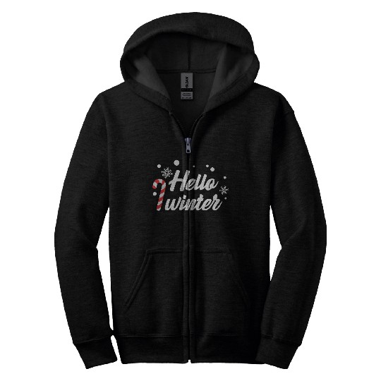 Hello Winter Christmas Candy Canes Zip Hoodies