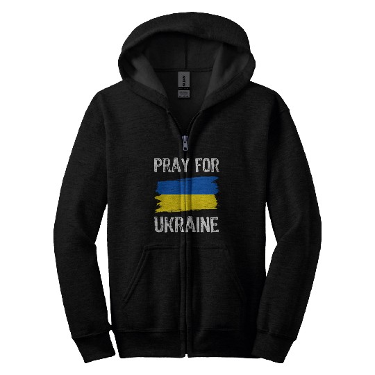Pray For Ukraine With Ukrainian Flag Zip Hoodies