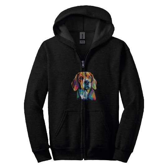 Watercolor Colorful Beagle Zip Hoodies